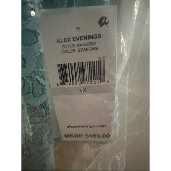 Alex Evenings size 1X turquoise dress jacket Sequin Lace Chiffon Round Neck 3/4 - Picture 6 of 7